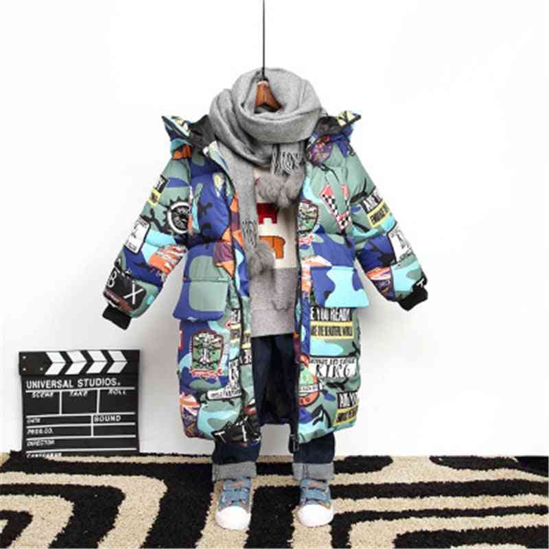 Graffiti Camouflage, Winter Long Hooded Jackets For Teenagers