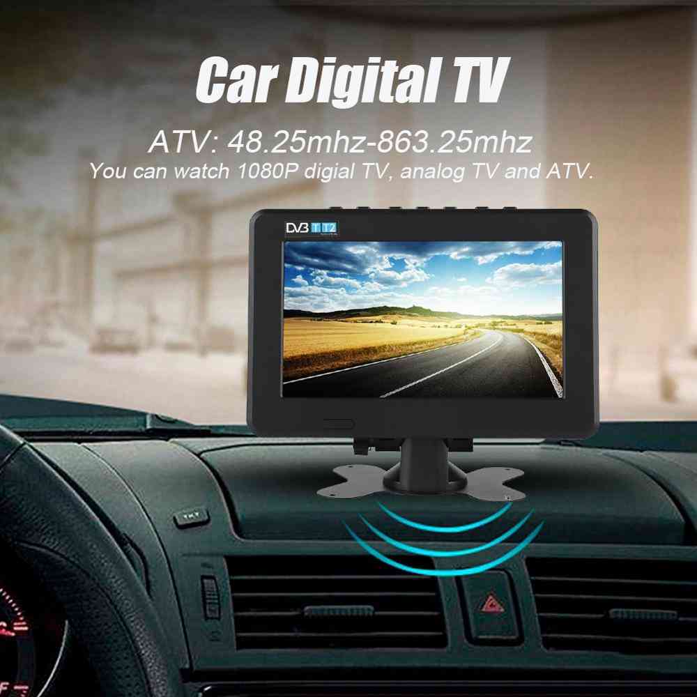 Bærbar bilholder mini dvb-t / t2 digitalt fjernsyn med stativ understøtter 1080p videoer (EU-stik 110-240V) -