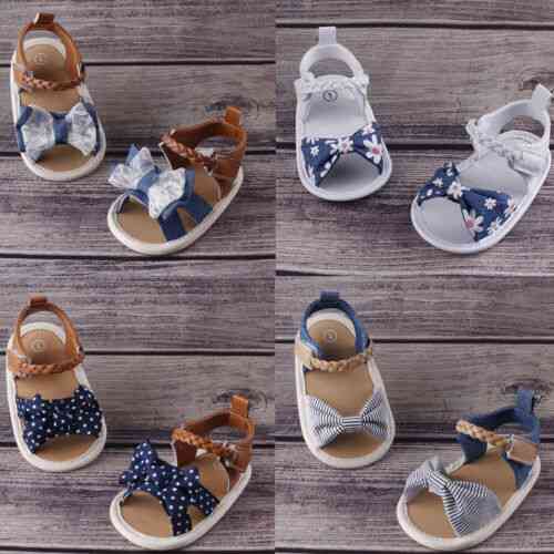 Pantofi cu talpă moale de vară pentru fetiță, sandale cu nasturi de arc, prewalkers pentru bebeluși