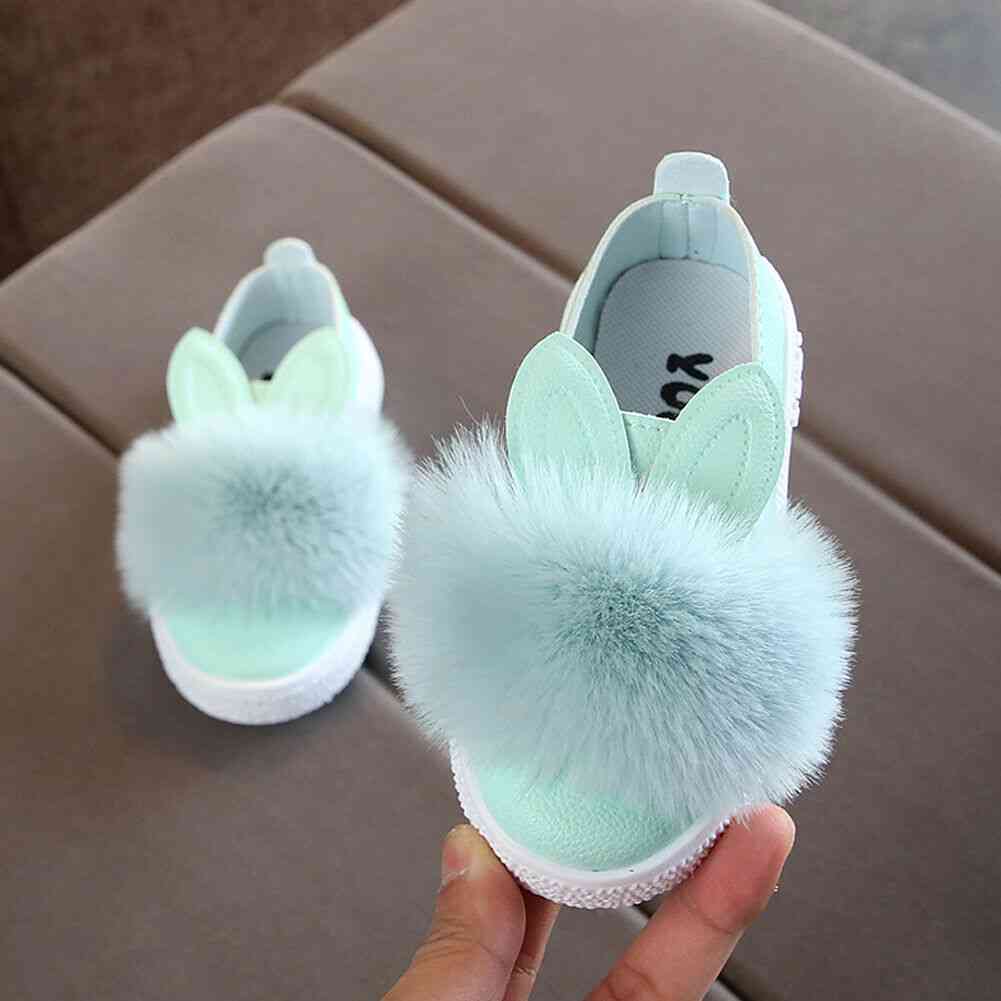 Zapatos de bebé de moda - felpa con patrón de conejo animal lindo, zapatos de bebé de suela suave antideslizante - calzado de niña pequeña de dibujos animados mullidos - verde / 0-6 meses
