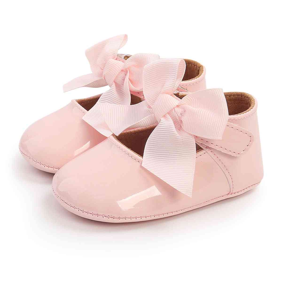 Zapatos de bautizo niña princesa suela blanda, zapatos planos con lazo de cinta lindo, antideslizante - a / 0-6 meses