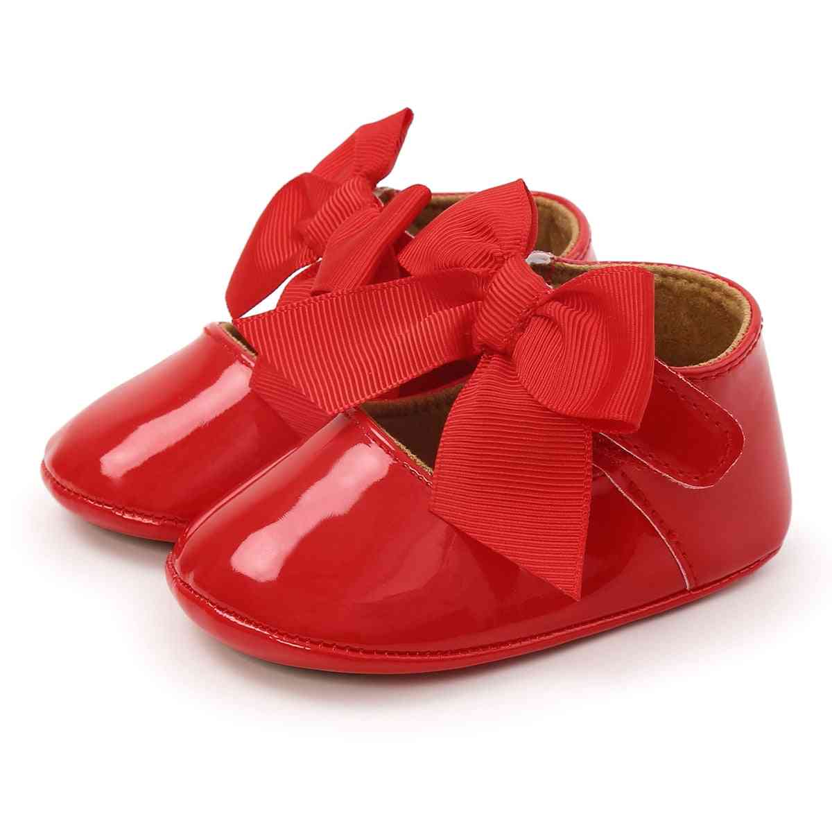Baby pige dåb sko blød sål prinsesse, lejligheder med søde bånd sløjfe, skridsikker - a / 0-6 måneder