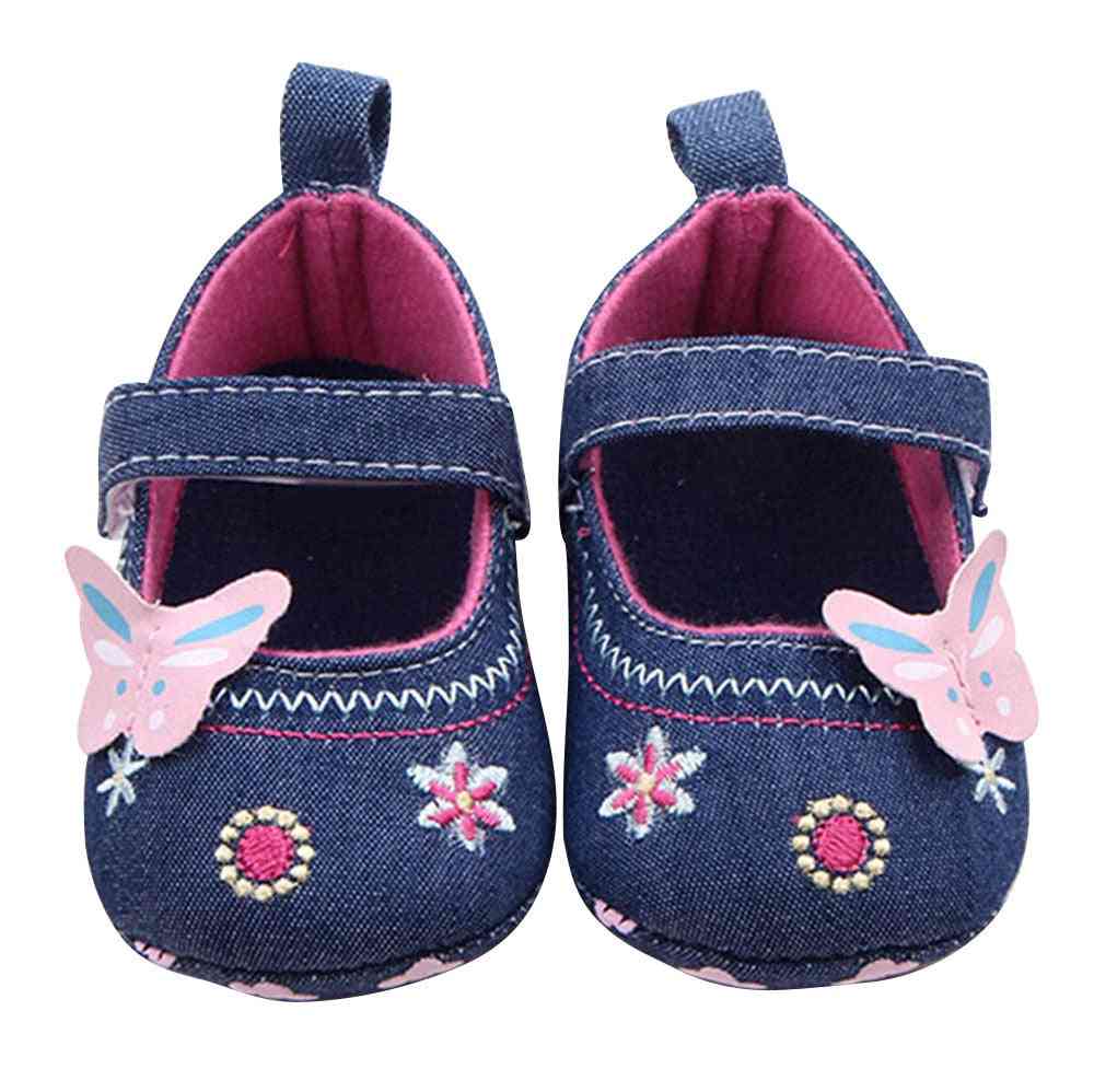 Bébé fille belles chaussures papillon, chaussures pour tout-petits à semelle en matériau souple, tissu en coton facile à porter
