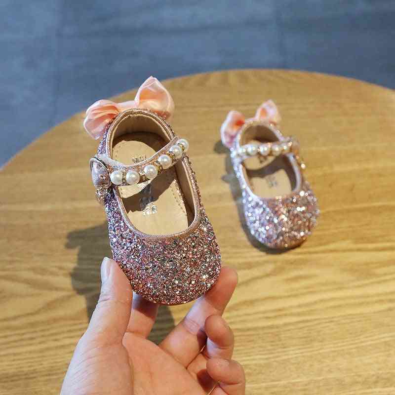 Zapatos para niñas, flor de perlas, caminar para bebés, astilla centelleante, sandalias para niñas pequeñas, vestido de princesa - rosa