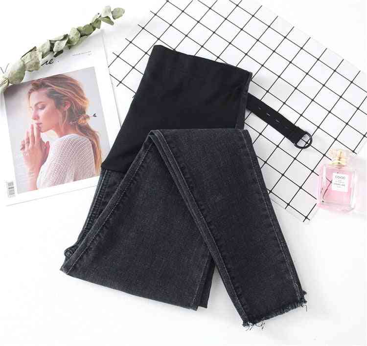 9/10 længde stretchvasket denim barsel jeans- sommer mode blyant bukser tøj til gravide kvinder graviditetsbukser - 0252 sort / m