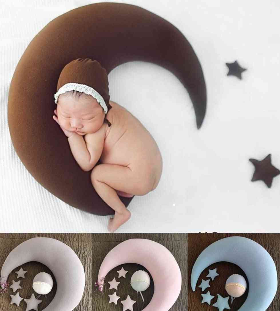 Moon Shaped Pillow For Newborn- Photography Prop With Hat And Stars
