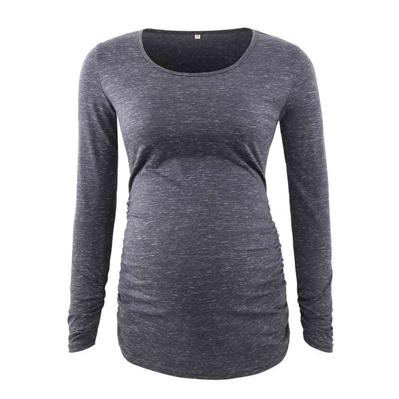 Maternity Clothes, Pregnant Blouses Ruched Tops, Long Sleeve Scoop Neck Pregnancy T-shirt