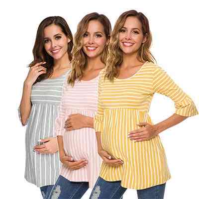 Ruffle Maternity Tops / Loose Pregnancy Blouse / Striped T-shirt