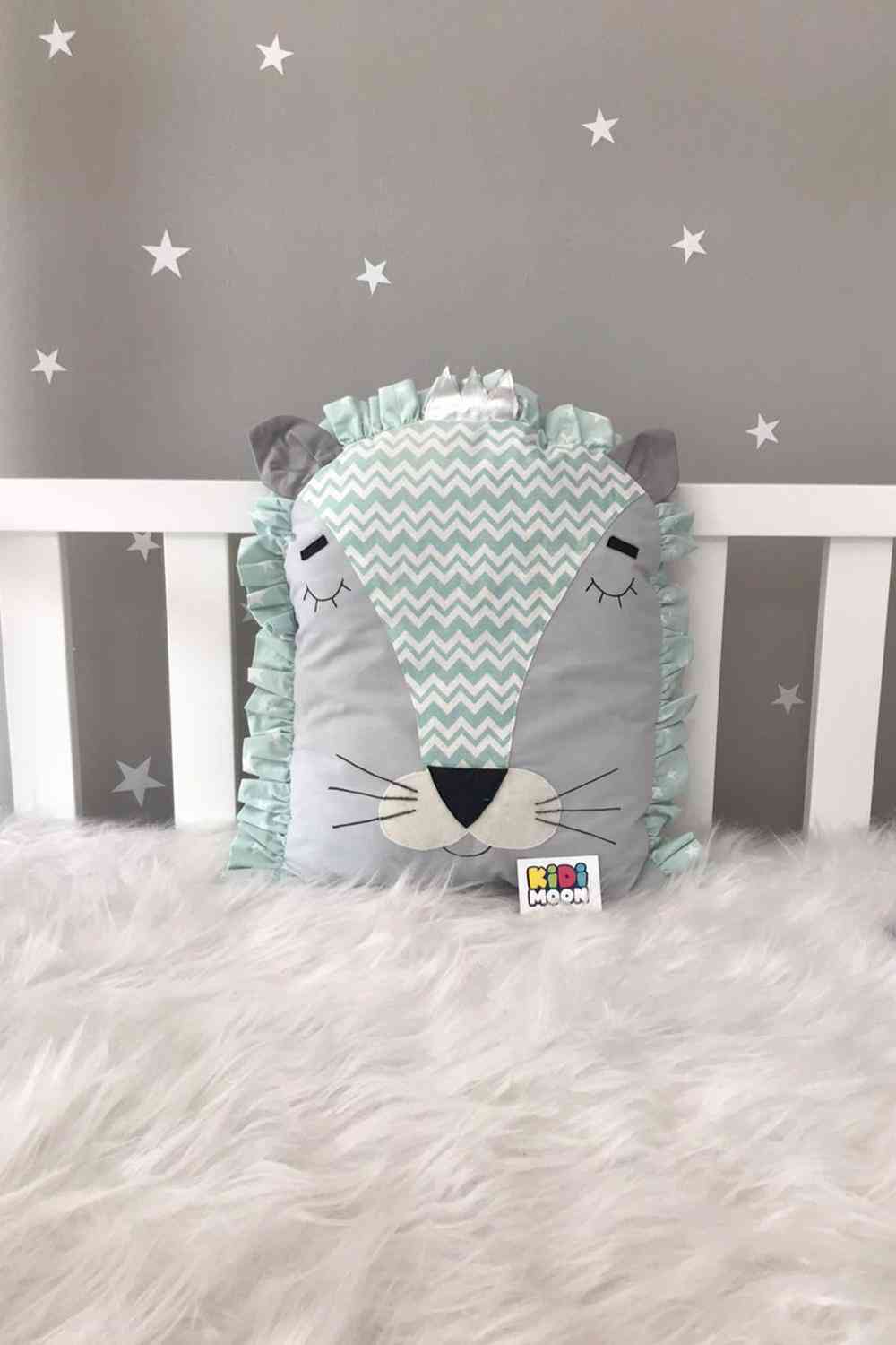 Jaju Baby Gray Mint Lion, Cradle Protection Decor Pillow