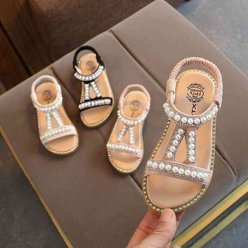 Sommer sandaler slip-on, perlekrystal, romersk sko med en prinsesse til børn, spædbarn, pige / børn - hvid / 5,5