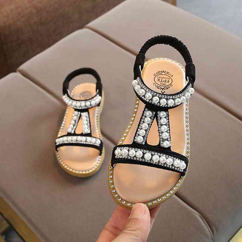 Letnie sandały wsuwane, perłowy kryształ, pojedyncze rzymskie buty księżniczki dla dzieci, niemowlęcia, dziewczynki / dzieci - białe / 5,5