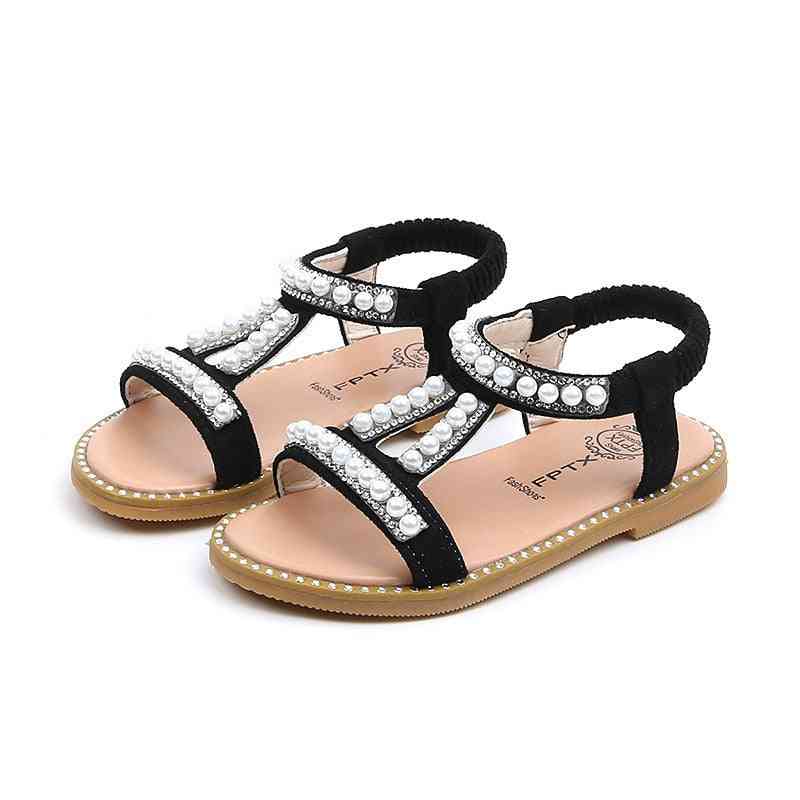 Summer Sandals Slip-on Pearl Crystal Single Princess Roman Shoes For Girl