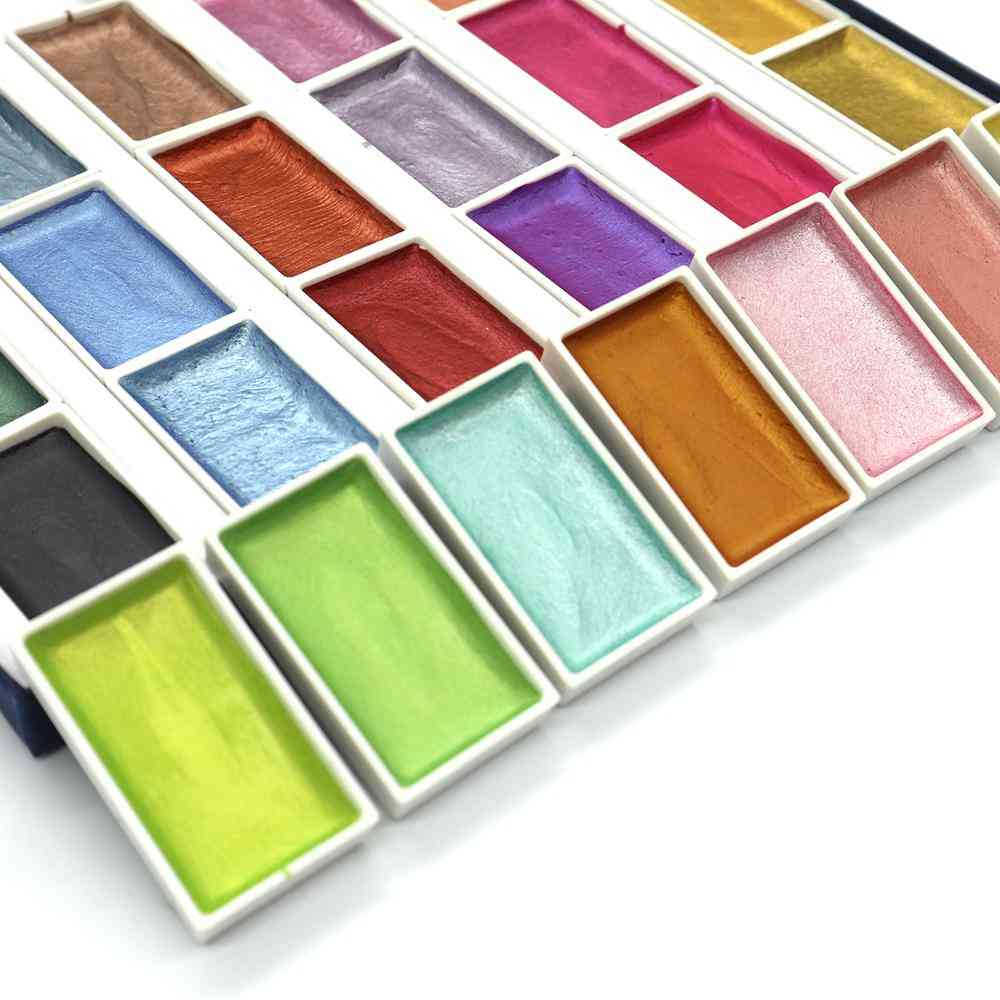 Color semiseco brillo metálico pintura de acuarela juego de caja de regalo artista perla pigmento suministros de dibujo