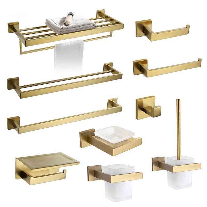Brushed Bathroom Accessories Hardware Set, Towel Bar Rail, Rack, Paper Holder, Soap Dish Toilet Brush