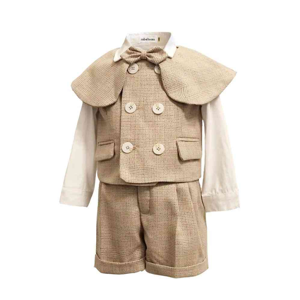 Boy Cotton Suits With Double Breasted Vest Short Shawl Suit Sets