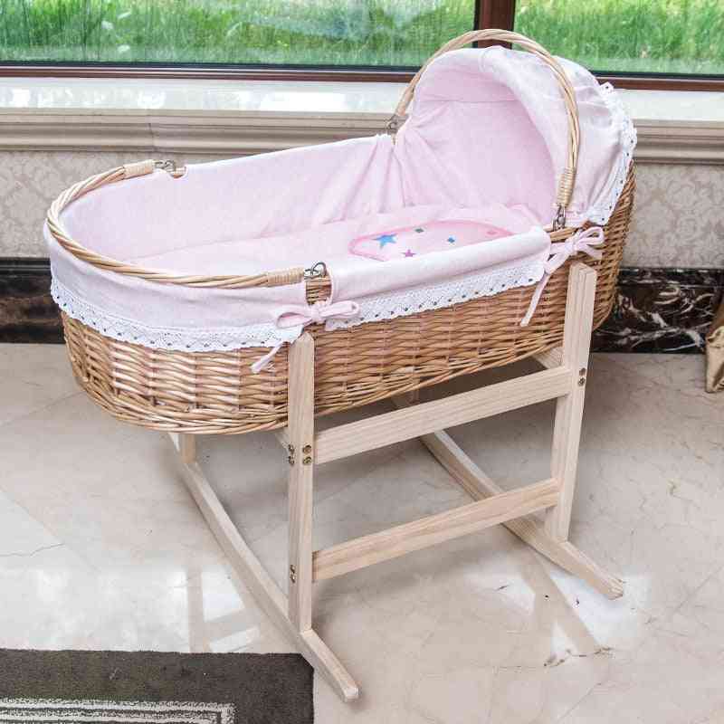 Baby Portable Wooden Cradle Bed With Roller