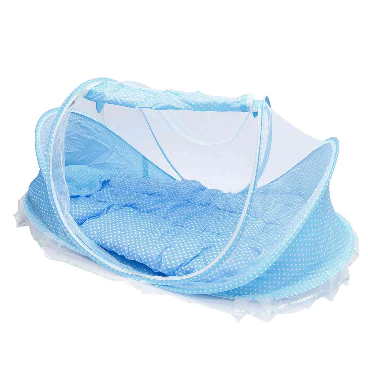 Baby Reisebett Kinderbett Zelt Baldachin atmungsaktives Moskitonetz Schlafbett mit einem Kissen für 0-18 Monate - blau
