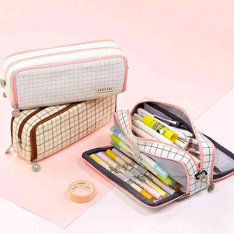 Large Capacity Pencil Case, Kawaii Canvas School Pen Bag