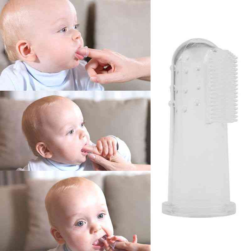 újszülött kisgyermek baba kényelmes tartós hordozható fogkefe tokkal 1db set-finger train fogkefe