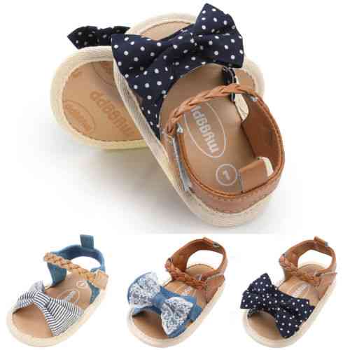 Sandali con fiocco in pizzo da bambina principessa nuova estate, tacchi piatti, scarpe - bianco blu / 0-6 mesi