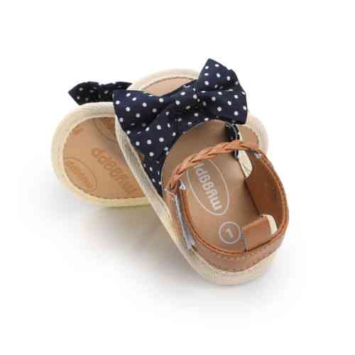 Ny sommer prinsesse baby pige blonde bue sandaler, flade hæle, sko - hvid blå / 0-6 måneder