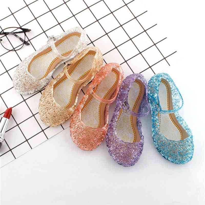 Sandalias de cristal de verano para niñas y bebés, zapatos de aumento de altura de princesa de gelatina transparente de pvc - azul