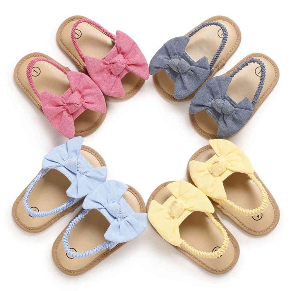 Baby piger bue knude sandaler, søde sommer bløde sål flade prinsesse sko - b / 0-6 måneder