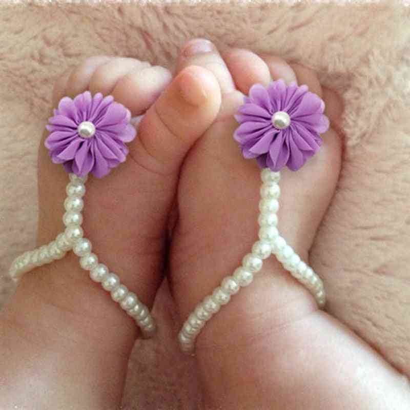 נעל קרסוליות פנינה לתינוק, תכשיטי אופנה עם שרשרת רגליים פרחים סגנון חדש - אדום בהיר