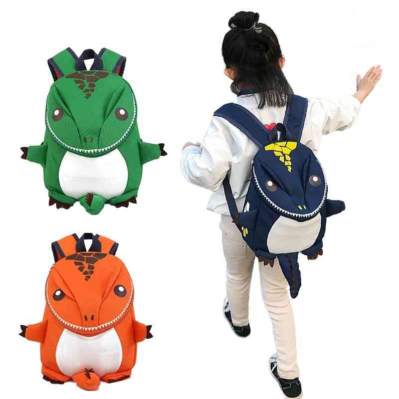 Cute Cartoon Dinosaur Printed- Backpack With Safety Leash