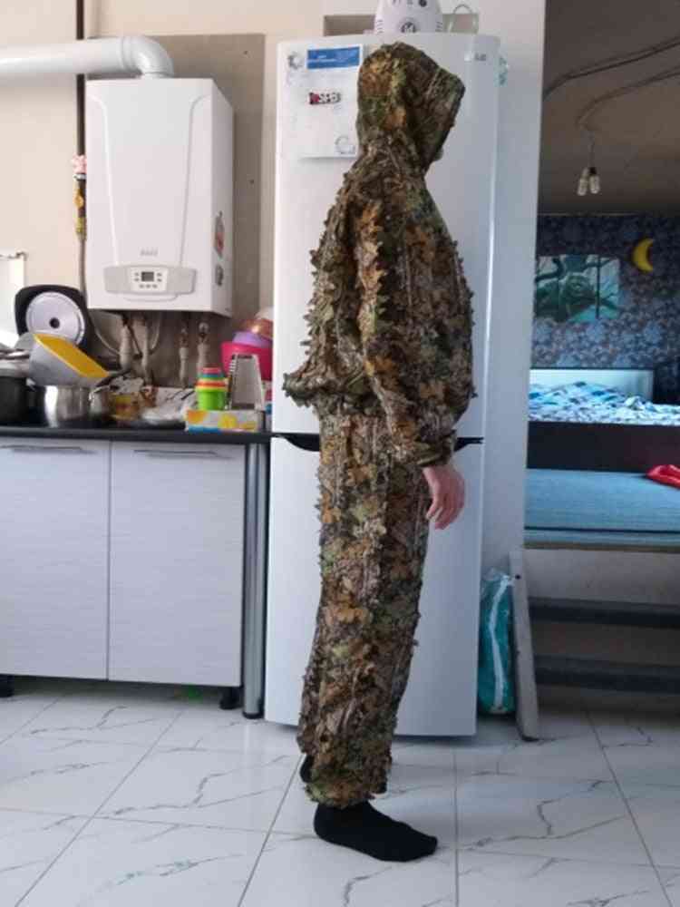 Jaqueta de caça ao ar livre - macacão bionic ghillie 3d folha de bordo, macacão de camuflagem airsoft com camuflagem leve de atirador de elite - menos de 180 cm