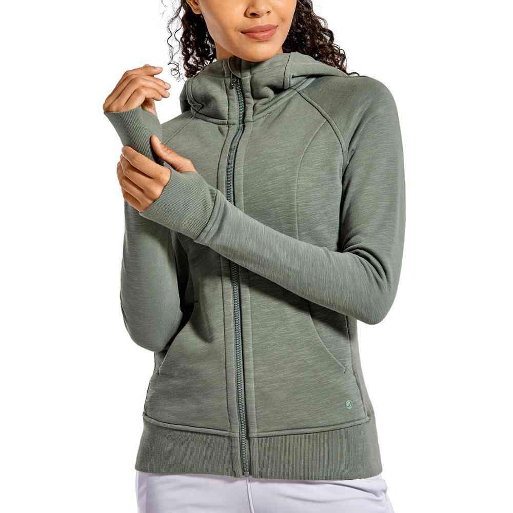ženska bombažna pulover-športna trenirka z zadrgo in luknjami za palec