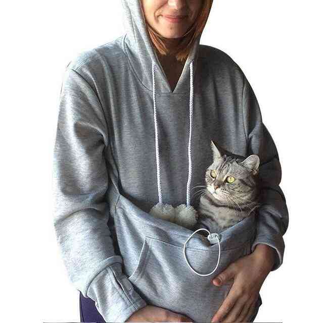 Sudadera con capucha de gato, mascota casual unisex, bolsillo de canguro con capucha - negro / s