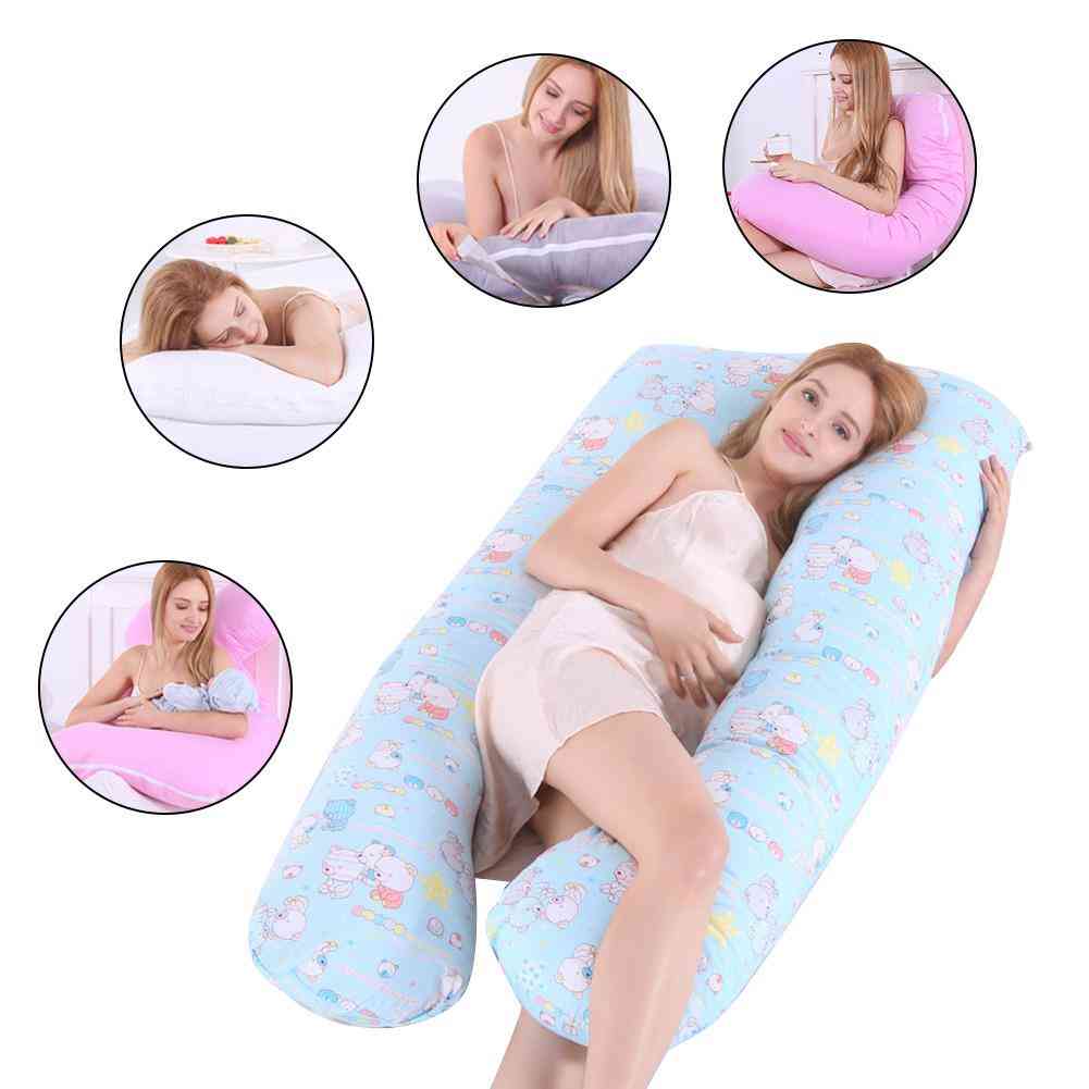 Funda de almohada de maternidad en forma de u, funda de almohada para lactancia materna fundas de almohada de embarazo con soporte de felpa - azul