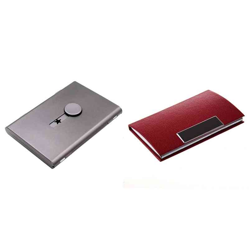 Ultra-thin, Metal Push-type And Pu Leather Business Card Case