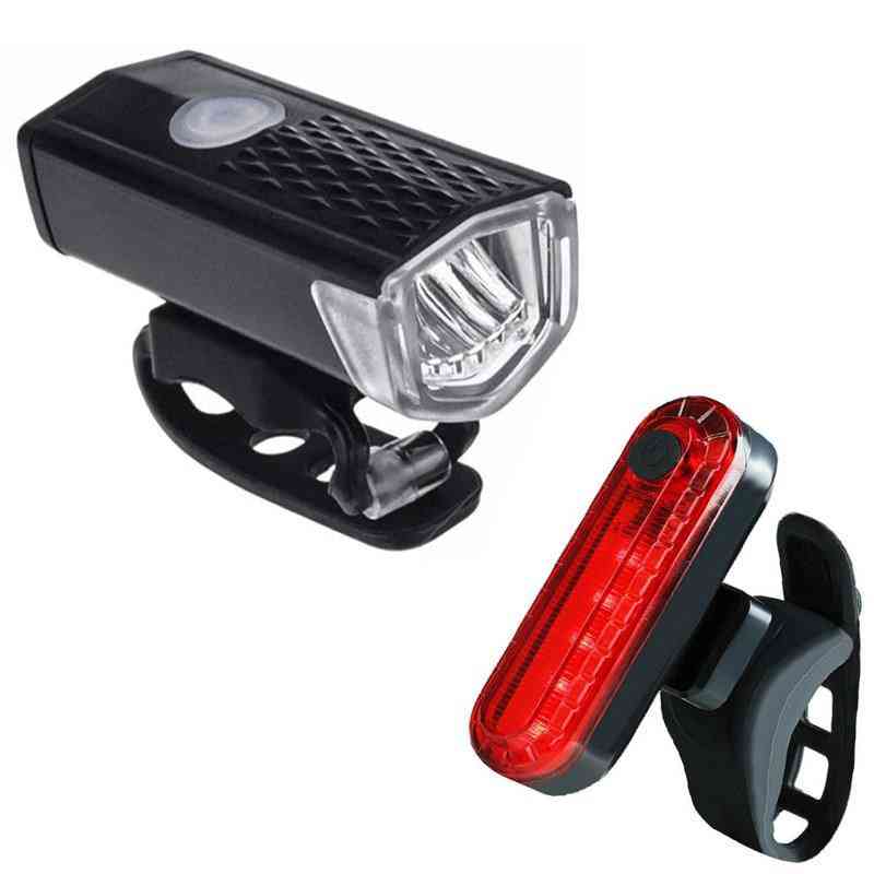 Led Usb Rechargeable -300 Lumens Headlight And Taillight For Cycle/bike