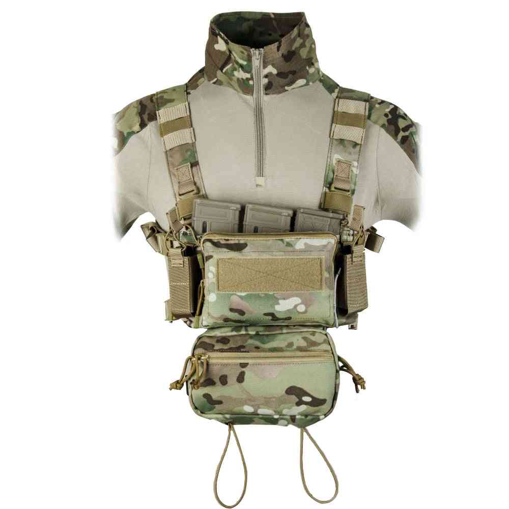 Chest Rig Airsoft Tactical Vest, With 5.56 Triple M4 Mag Pouch Pistol Magazine Pouches And Storage Bag Modular Harness