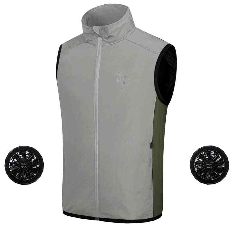 Paratago Summer Fan Cooling Vest Hommes / Femmes Climatisation Cool Coat - Veste De Protection Solaire Extérieure, Gilet De Charing Usb PC102 - Vert / S