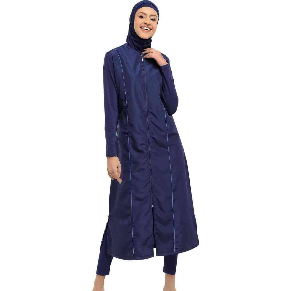 Manches longues micro complet burkini maillot de bain musulman hijab maillot de bain islamique mode femmes couverture complète - lacivert / l