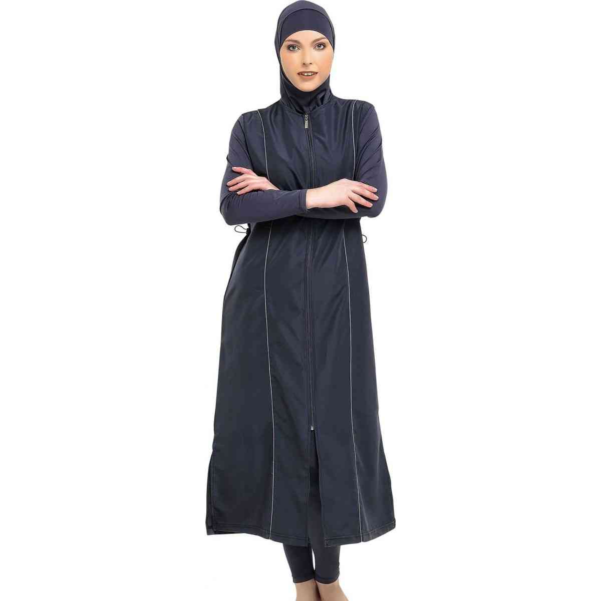 Långa ärmar full burkini muslim badkläder hijab islamisk baddräkt mode kvinnor full omslag - lacivert / l