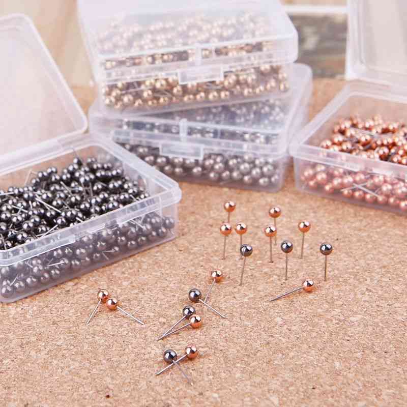 Round Plastic Head Steel Point Push Pins With Box