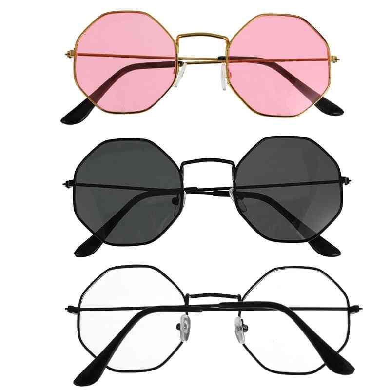 Occhiali da sole poligonali retrò unisex di alta qualità, occhiali da vista con montatura in metallo femminile