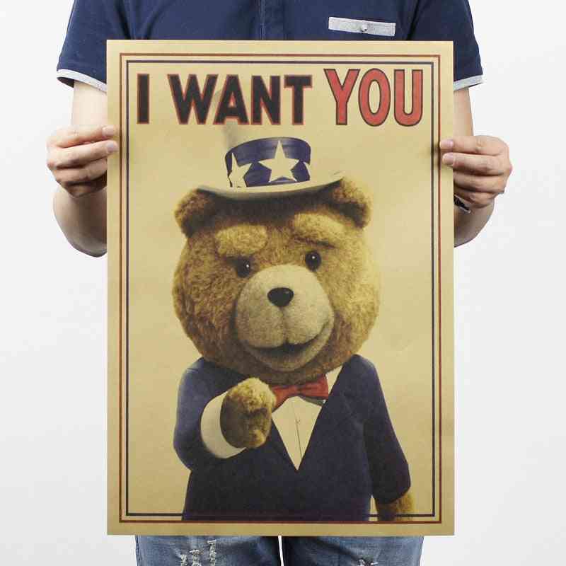 I-want-you teddy-bear vintage kraft-paper, klasyczny plakat do dekoracji wnętrz magazynów artystycznych / plakatów i druków retro