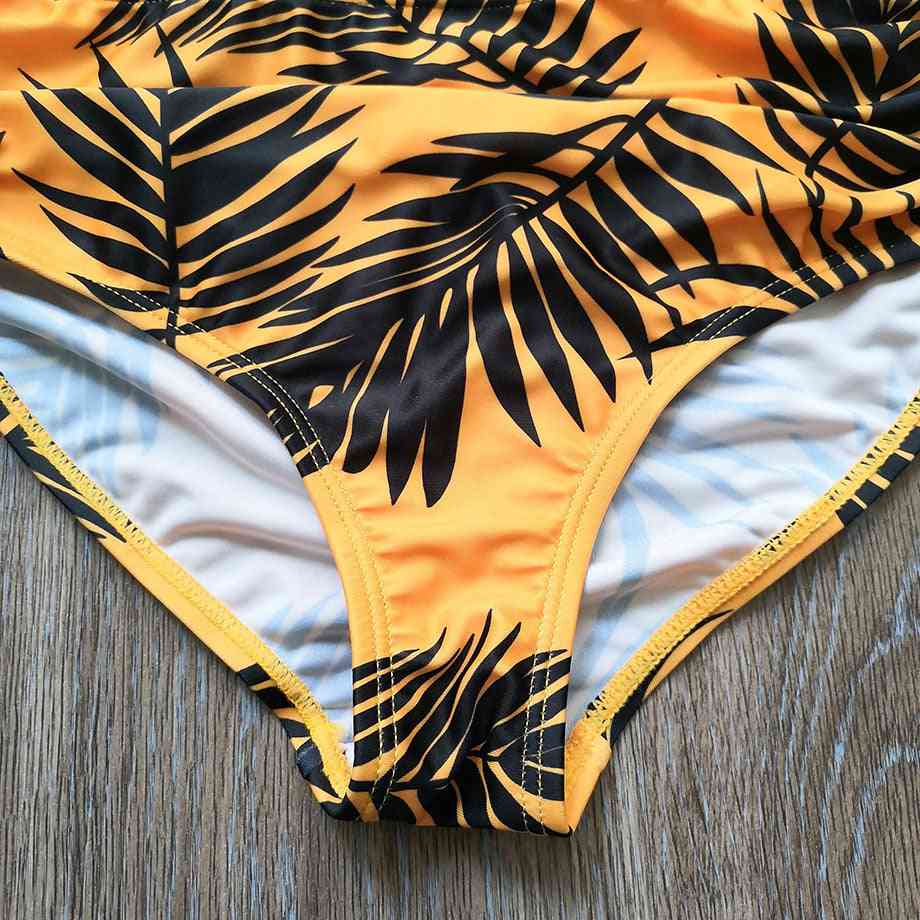 Children's Swimwear, Leaf Print Bikini Halter Grils Bathing Suit