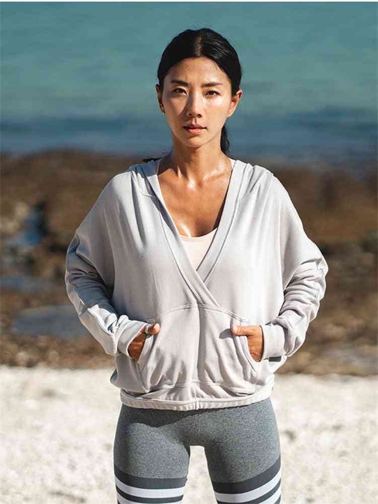 Katoenen dames hoodie, behaaglijk hardlopen training pullover losse sweatshirt zachte sport