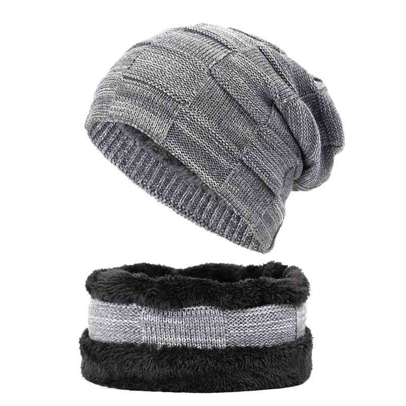 2-delt vinter mössa hatt, halsduk set varm stickad mössa för och män kvinnor