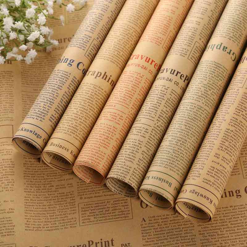 Retro English Newspaper, Double Sided Flowers, Wrapping Paper