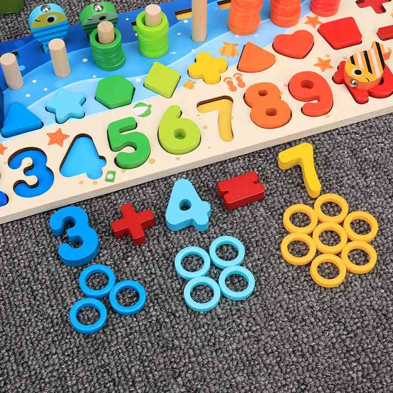Montessori Wooden Educational - Busy Board Math, Fishing Counting Geometry