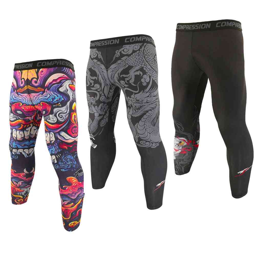 Men Breathable Elastic Running Jogging Leggings, Compression Fitness Workout Sports Tight Pants