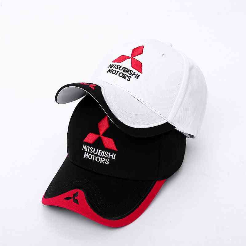 Nouvelle casquette de chapeau de Mitsubishi 3D, chapeau de trucket décontracté réglable de baseball de moto de course de logo de voiture - noir / réglable