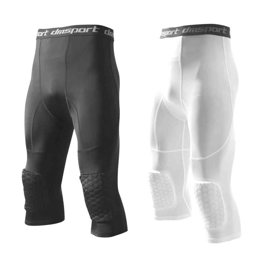 Men's Safety Anti-collision Pants, Basketball Training 3/4 Tights Leggings With Knee Pads Protector